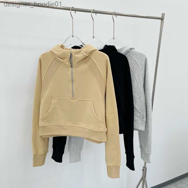 Survêtements pour femmes Half Zip Sweat à capuche Femmes Yoga Costume Designer Sweat à capuche Dames Gym Sportswear Sports de plein air Jogging Sweat à capuche épais à manches longues avec polaire L23