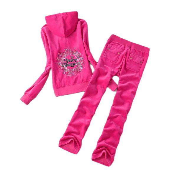 Womens Tracksuits Juicy Womens tracksuit 2024 automne printemps femmes costumes de sport mince décontracté velours femmes survêtements à capuche col Jogging vêtement de sport Juicy T