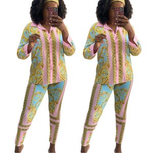 Survêtements pour femmes Costume de loisirs de printemps Robe imprimée à manches longues Top Coat et pantalon Ensembles de deux pièces Costumes de survêtement pour femmes Chemisier Legging Vêtements