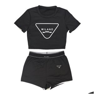 Femmes de survêtement pour femmes Designer en deux pièces lettre de jeu imprimé nombril y navel y à manches courtes shorts de sport décontractés