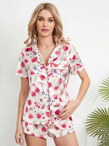 Dames Trainingspakken Dames Pyjama Sets Dessert Print Lange Mouwen Button Shirt Elastische Shorts Loungewear Zacht Schattig Pjs Nachtkleding