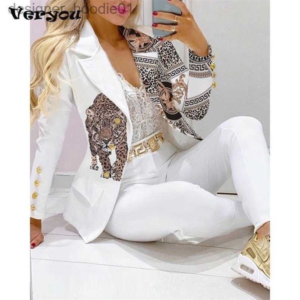 Femmes Survêtements Femmes Survêtements Deux Pièces Ensemble Femmes Vêtements Pour Dames Tenues Col À Revers Double Boutonnage Blazer Costume Pantalon Ensemble Tiger Head Print Costume 220924 L2