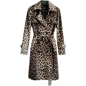 Trench Coats Womens British Leopard Femme Coat Femmes Spring Automne Fashion Slim avec ceinture Double poitrine Long Windbreaker G006 220906