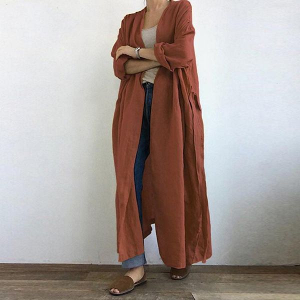 Womens Trench Coats Cardigan Chique Oversized Pure Color Maxi Casaco Cool Outono Jaqueta Ponto Aberto Roupas Femininas 230904