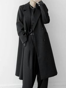 Femmes Trench Coats manteau pour femmes printemps automne noir revers Double rangée bouton Long Blazer coupe-vent et vestes vêtements 231023