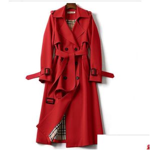 Trench Coats Designer Automne Fashion Elegant Belt Coat Femme Femmes Loose Mid-Longle Breaker Femme Casual Long Drop Livrot Appa Dhhib
