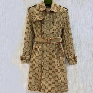 Damen-Trenchmäntel, Designer-Luxus-Frauen-Windjacke, Körperbrief-Druckjacke, lockerer Gürtelmantel, weiblicher beiläufiger langer Trench-Mantel