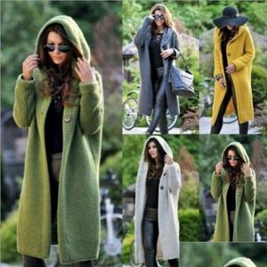 Trench-coats pour femmes européens automne hiver pull couleur unie à capuche longue veste polyvalente S M L XL XXL XXXL support mixte lot drop Dhbq4