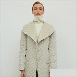 Trenchs pour femmes Mkyn Manteau matelassé simple avec motif en diamant Ceinture Parka décontractée Col strict Vêtements d'extérieur élégants Livraison directe Appa Ottm7