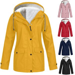 Trench-coat pour femmes, veste de pluie solide, sweat à capuche de randonnée en plein air, imperméable, coupe-vent, manteau Long, vêtements d'extérieur chauds pour femmes, 231023