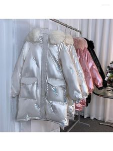 Trench-coat d'hiver pour femme, doudoune mi-longue, ample et épaisse, coupe-vent, double poches, canard blanc, vêtements d'extérieur à la mode