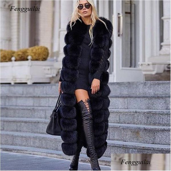 Femmes Trench Coats Gilet de fourrure d'hiver pour femmes Super longue veste écologique mode vêtements d'extérieur de luxe naturel femme gilet goutte Deli Dhlni