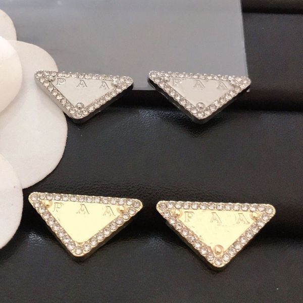 Pendientes triangulares para mujer, chapados en oro, pendientes de diamantes de lujo, logotipo de diseñador de marca, pendientes con dijes de regalo para mujer, diseño clásico, joyería de alta calidad con caja