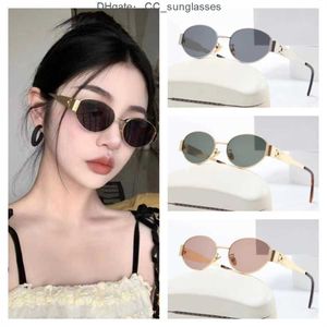 Mujeres Triomphe Ce Marco ovalado Gafas de sol de diseñador 40235 Mujeres Espejo de metal Piernas Lente verde Retro Pequeño Redondo Sexy Pequeños vidrios CTNW