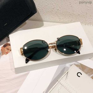 Lunettes de soleil à monture ovale Triomphe pour femmes 40235 Femmes Jambes miroir en métal Lentille verte Rétro Petit rond Sexy Petit avec boîte d'origine IB2K