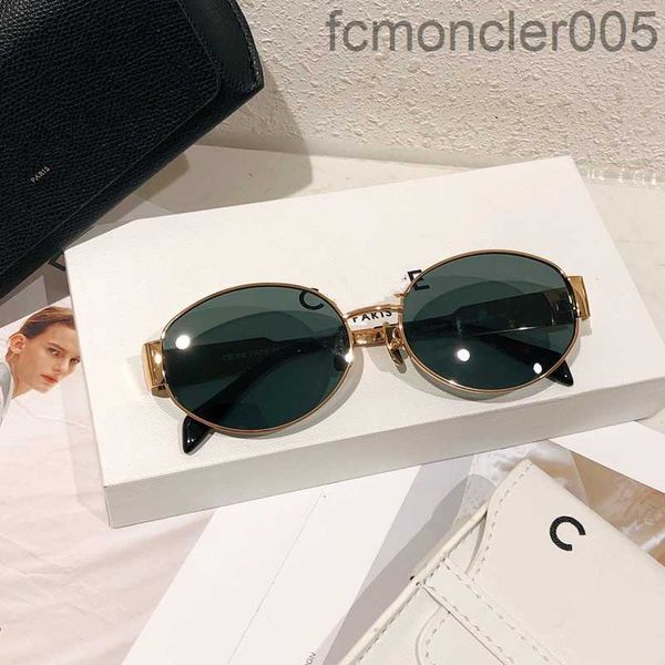 Lunettes de soleil à monture ovale Triomphe pour femmes 40235 Femmes Jambes miroir en métal Lentille verte Rétro Petit rond Sexy Petit avec boîte d'origine EHTF