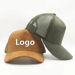 Gorra de camionero para mujer Hombres adultos Sólido bordado personalizado Sombrero de malla Gorros de béisbol deportivos de cuero de gamuza 231228