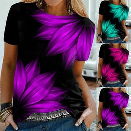 Dames t -shirt abstracte bladeren prachtige zomerprint vrouwen basic vintage crew nek los plus maat 230408