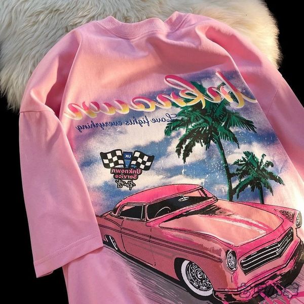 TShirt Femme American High Street Sweet Pink Car Print T Shirt Filles Kawaii Vêtements Tshirt Surdimensionné Été Coton Y2k Top Harajuku 230510