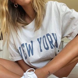 Dames T-shirt Amerikaanse Vintage Stijl York Letters Afdrukken Zomer Y2K T-shirts Voor Losse Witte Katoenen Crewneck Tops Tees 230421