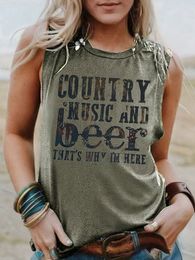 T-shirt femme musique country et bière drôle chemise à boire pour les femmes vacances d'été sans manches t-shirts Vintage patriotique débardeur décontracté fête 230420