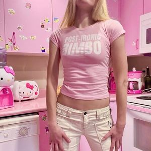 T-shirt femme Emo Girl Vêtements Mignon Rose Bébé Tee Esthétique Lettre Imprimé Punk Streetwear Manches Courtes Y2k Fée Grunge Goth Slim Crop Top 230421