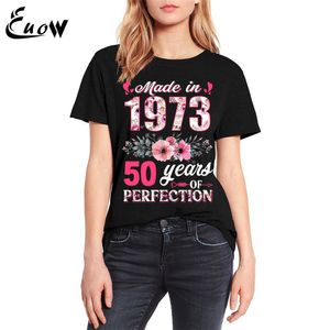 Camiseta para mujer EUOW Algodón de color Vintage Hecho en 1973 Floral 50 años 50.o Regalos de cumpleaños Mujeres Casual Flores Chica Ropa Imprimir camiseta 230406