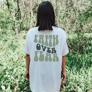 Camiseta para mujer Faith Over Fear, camiseta con estampado en la espalda, camiseta cristiana, camiseta de fe religiosa para mujer, camisetas estéticas grunge 100% algodón 230419