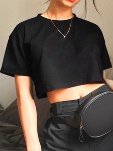 Camiseta para mujer Harajuku Camisa divertida Y2K Mujeres Crop Tops Casual Negro Femme Navel Camiseta Cuello redondo Camiseta suelta corta Verano Streetwear 230503