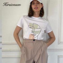T-shirt femme Hirsionsan imprimé abstrait t-shirt femmes été surdimensionné 100 coton t-shirts décontracté lâche esthétique t-shirt O cou hauts 2023 230519