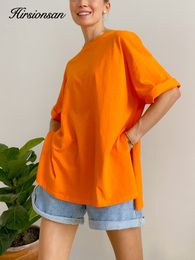 T-shirt femme Hirsionsan été surdimensionné coton t-shirt femmes lâche solide fendu t-shirts décontracté basique t-shirt manches courtes femmes hauts 230503