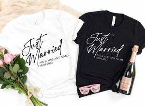 T-shirt pour femmes Just Married TShirt personnalisé mari et femme couples lune de miel enfin correspondant mariage t-shirt 100% coton Streetwear goth y2k 230317