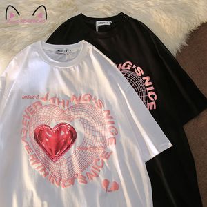 Camiseta para mujer con estampado de amor, camiseta de manga corta de gran tamaño, camiseta holgada de verano para mujer, camiseta informal Harajuku, camisetas de calle, camiseta para mujer 230323
