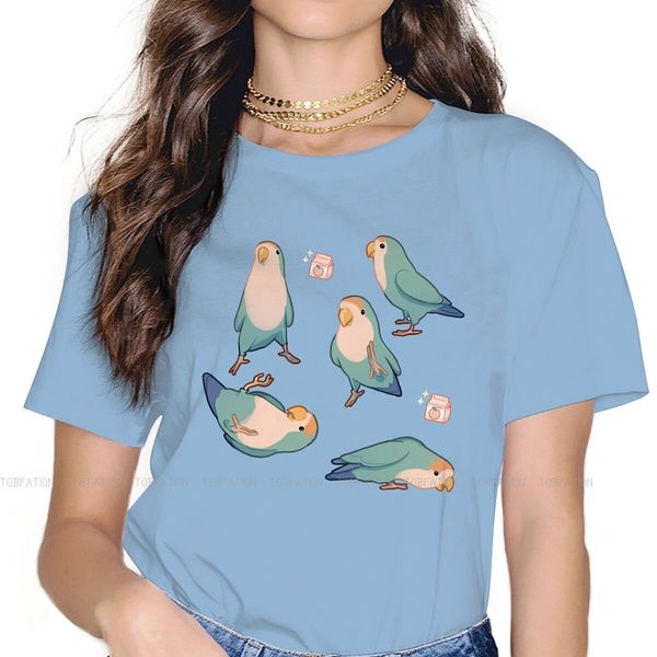 T-shirt pour femmes Playful Blue Lovebirds Perroquet Filles Basic Tops 4XL Oneck Femme T-shirt Drôle Mode Cadeau 230321