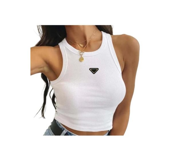 Camiseta para mujer Verano Blanco Mujeres Tops Tees Crop Top Bordado Sexy Off Hombro Negro Tank Top Casual Sin mangas Sin respaldo Top Camisas Diseñador de lujo Color sólido Ves