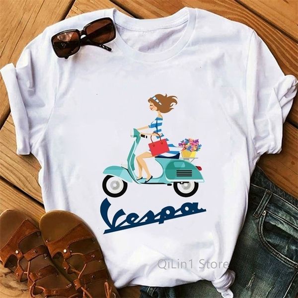 T-shirt Femme Vintage Vacances Romaines Audrey Hepburn Scooter Imprimé T-shirt Été 230408