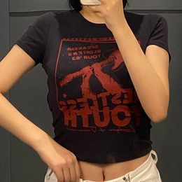 Womens TShirt Vintage korte mouw T-shirt jaren '90 grunge vintage Harajuku print patroon croptop punk streetwear esthetische vrouwelijke mujer top 230519