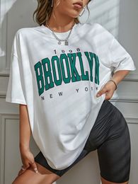 Dames T-shirt Dames Harajuku T-shirt 1898 Brooklyn York Letter Print Korte mouw Tee Tops Zomer Casual Oversized T-shirts Vrouwelijke kleding 230323