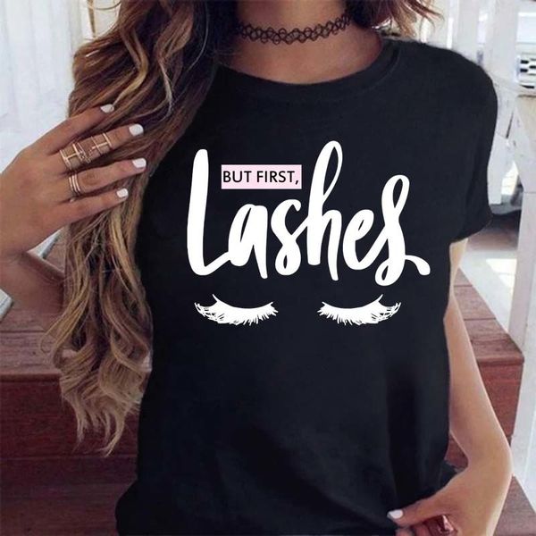 Femmes TShirt Femmes Make Up Lettre Drôle T-shirt Noir Eye Eyelash Fashion Cartoon Lady Print Tee Élégant T Top T-shirts Vêtements TShirt 230503