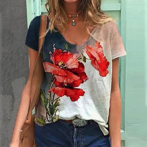 Womens TShirt Womens TShirts Fashion Floral Theme T Shirt Floral Plants Tees Summer Clothing Basic Female Tops 3D Print Loose Pullover 230503