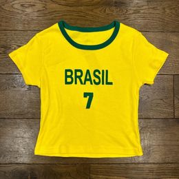 Camiseta para mujer Y2K, camiseta para mujer, camiseta con estampado del alfabeto de Brasil, camiseta blanca estética Kawaii para mujer, camiseta Tumblr, Top corto, tops Harajuku 230411