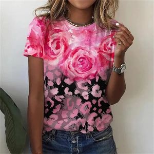 Tshirts pour femmes mode d'été 3d fleurs imprimées à manches courtes top top femelles t-shirts surdimensionnés harajuku graphiques t-shirts 240416