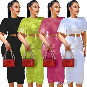 Traje de vestimenta de dos piezas para mujeres 2022 Summer recomendado Recomendado plisado Traje de color sólido personalizado