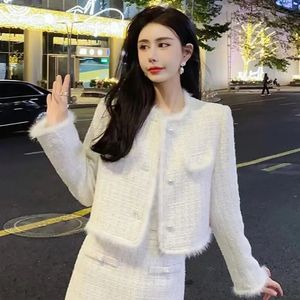 Womens tweedelige jurk korte jas jas rok sets Koreaanse mode zoete pakken TOP