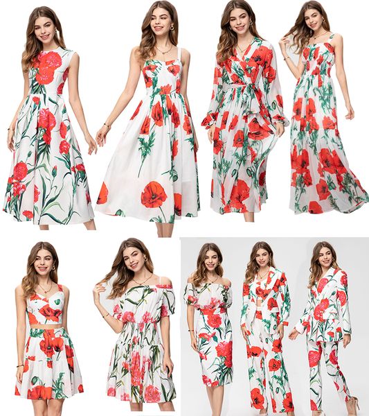 Femmes deux pièces robe dame mode printemps été imprimé fleuri longues robes femme costume ensembles Slim Desgin forme élégante robes de soleil