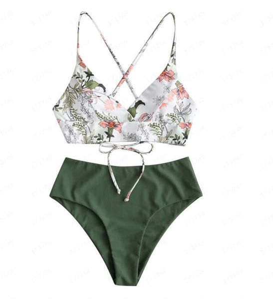 Conjunto dividido de dos piezas con estampado floral para mujer, traje de baño de playa de talla grande, bikini