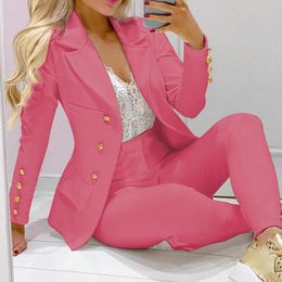 Femmes deux pièces pantalon 2 pièces ensemble à manches longues respectueux de la peau deux pièces ensemble couleur unie Blazer costume dame affaires pour le Shopping 230209