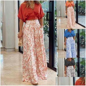 Pantalon de deux pièces 2023 Femmes 2 Set Summer Fashion Elegant Bat Sleeve Shirt and Floral Imprime large Pant de la jambe