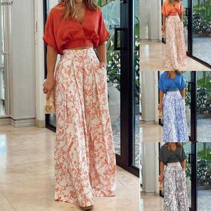 Dames Tweede stuk broek 2023 Women 2 Set Zomer Fashion Elegant Bat Sleeve Shirt en bloemenprint Wide Leg Pant Casual Streetwear Vrouw 56AP