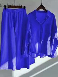 Pantalon deux pièces pour femmes, chemise surdimensionnée en coton, pantalon taille haute, ensemble de pièces de mode pour survêtement, 230505